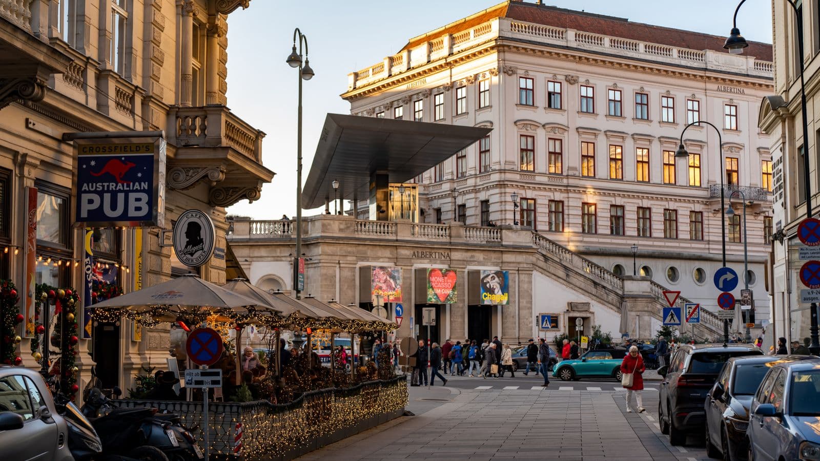 A charming street scene in Vienna near the Albertina Museum