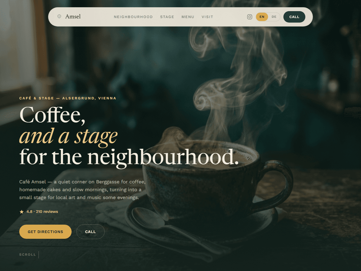 Café Amsel — homepage preview