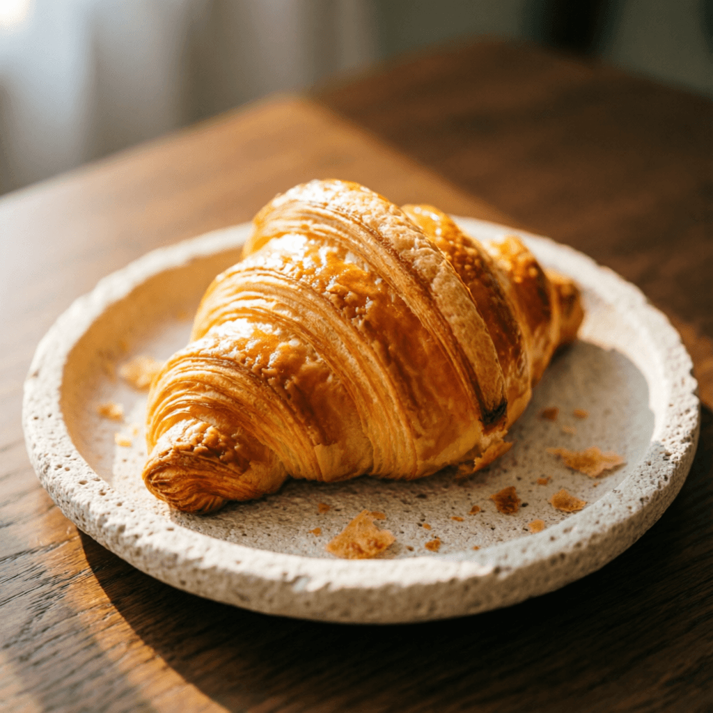 Butter croissant on a stone plate