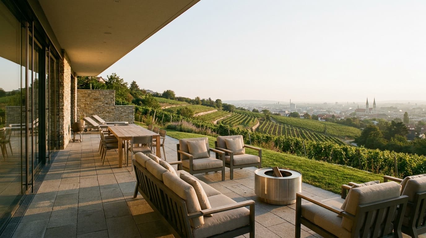 The Skyline — hillside terrace in Vienna's Döbling district at golden hour