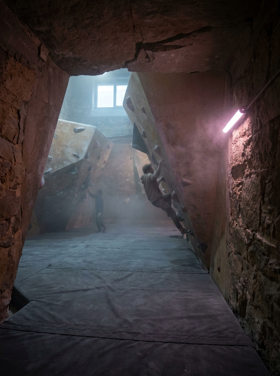 Inside the bouldering cave at VERTIKAL